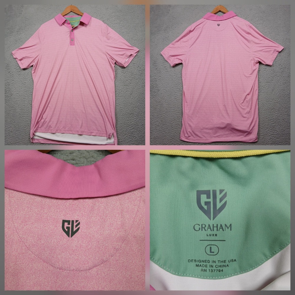 Graham Luxe Polo Shirt‎ Men's Large Pink Performance Golf Top